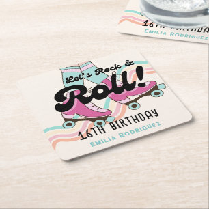 70s Rock and ROLL Roller Skating Party Favours Square Paper Coaster
