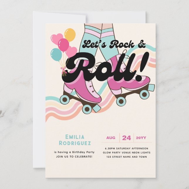 70s Rock and ROLL Roller Skating Party Retro Girls Invitation (Front)