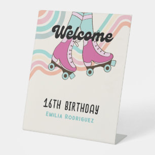 70s Rock and ROLL Roller Skating Party Welcome  Pedestal Sign