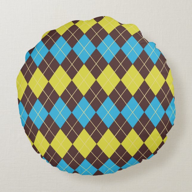 70s Scottish Tartan-Pattern Round Pillow (Back)