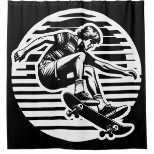 70's Skateboarder Sun Circle Black and White