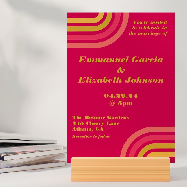 70s Style Bright Hot Pink Bold Retro Wedding Invitation (Creator Uploaded)