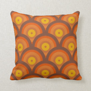 70s style brown orange geometric ring pattern throw pillow
