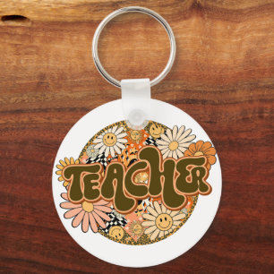 70s Style Floral "Teacher" Appreciation Keychain