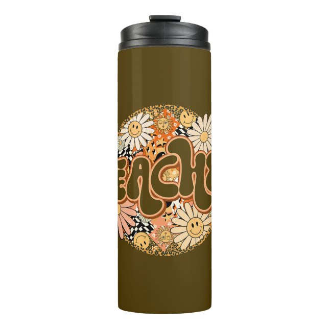 70s Style Floral "Teacher" Appreciation Thermal Tumbler (Front)