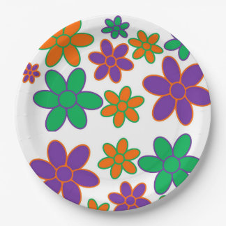 70s Style Flowers on Paper Party Plates 