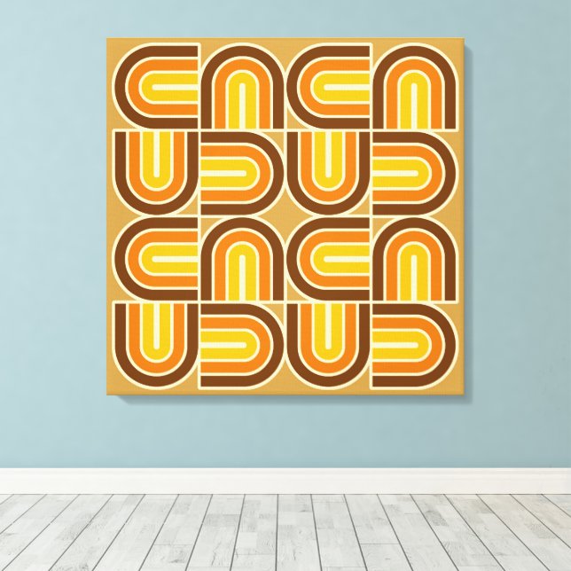 70s Style Geometric Arch Pattern Canvas Print (Insitu(Wood Floor))