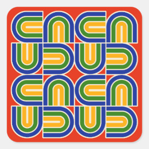 70s Style Geometric Arch Pattern Square Sticker