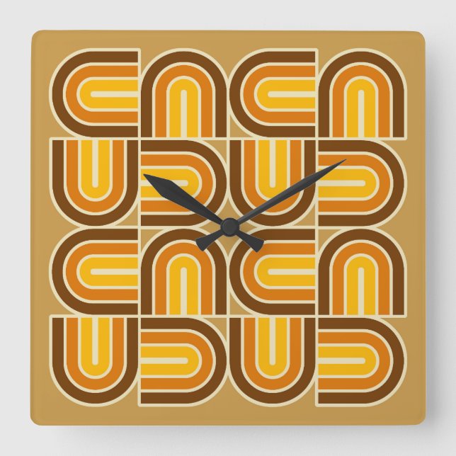 70s Style Geometric Arch Pattern Square Wall Clock (Front)