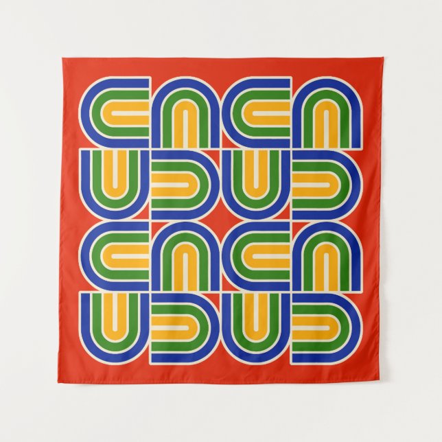 70s Style Geometric Arch Pattern Tapestry (Front)