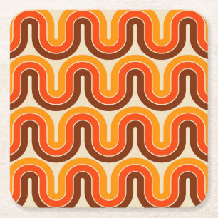 70s Style  Geometric Design Square Paper Coaster