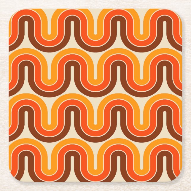 70s Style  Geometric Design Square Paper Coaster (Front)