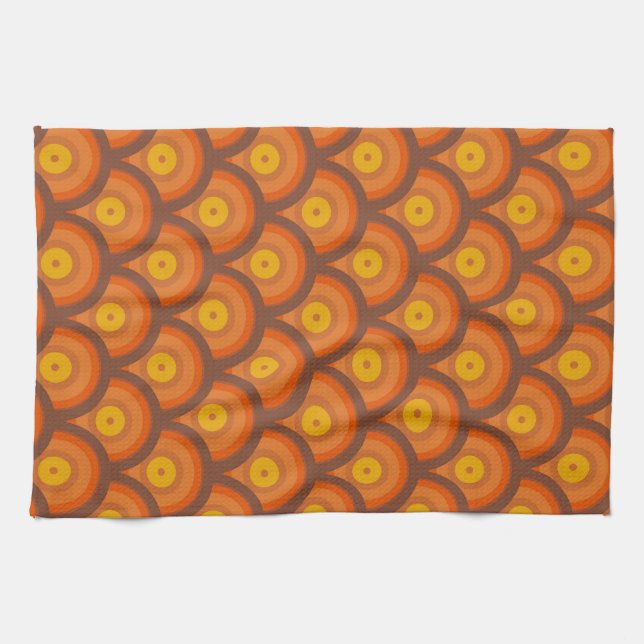70s style geometric ring pattern kitchen towel (Horizontal)