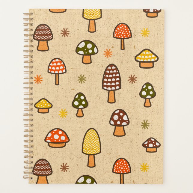 70s Style Retro Mushrooms Spiral Notebook (Devant)
