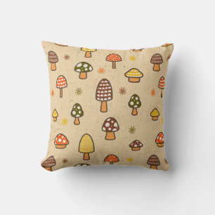 70s Style Retro Mushrooms Throw Pillow