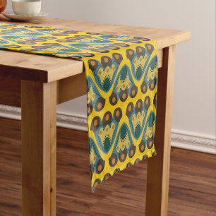 70s style yellow tulip pattern short table runner