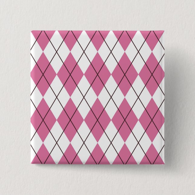 70s Tartan-Pattern Pinky 2 Inch Square Button (Front)