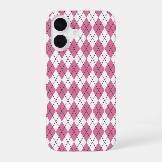 70s Tartan-Pattern Pinky iPhone 16 Case (Back)