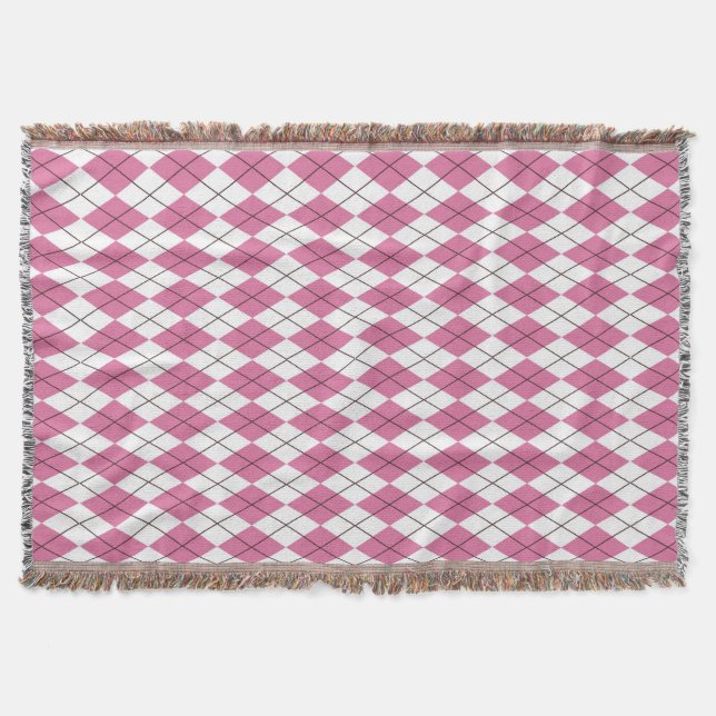 70s Tartan-Pattern Pinky Throw Blanket (Front)