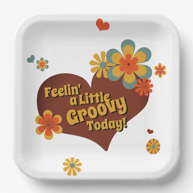 70's Theme Colours Groovy Flowers Paper Plate (Front)