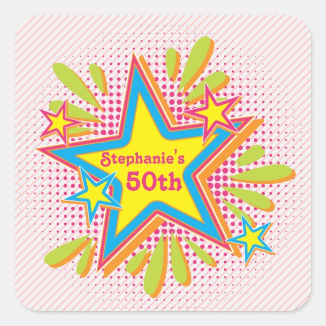 70s Theme Groovy Flower Power 50th Birthday Party Square Sticker (Front)