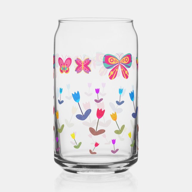 70s vibe  flowers can glass (Left)