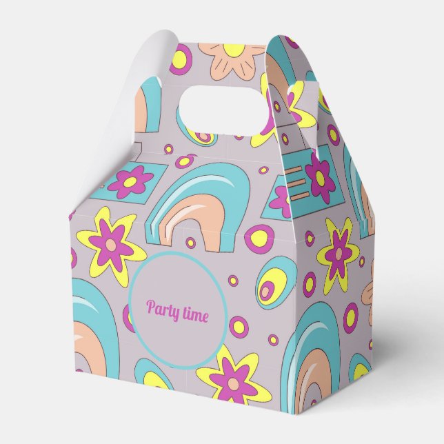 70's Vibes Teal Colour Summer Pattern  Favor Box (Front Side)