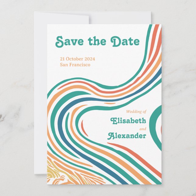 70's vintage groovy waves, save the date invitation (Front)