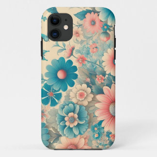 70s Vintage Meadow Blue & Pink Florals iPhone 11 Case