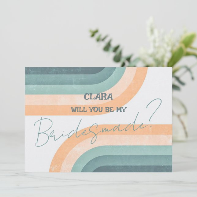 70s Vintage Rainbow Wedding Bridesmade Invitation (Standing Front)