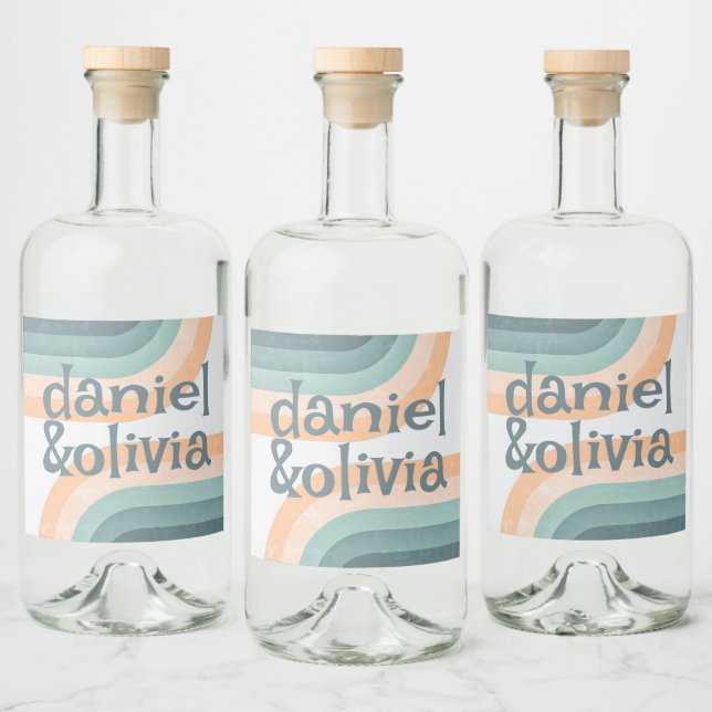 70s Vintage Rainbow Wedding Liquor Bottle Label (Bottles)