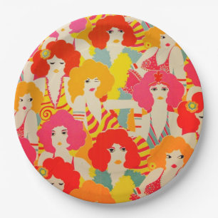 70's vintage retro colorful wallpaper design  paper plate