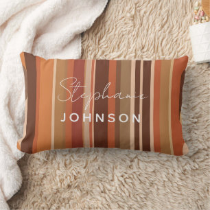 70s Vintage Retro Stripes Personalized Monogram Lumbar Pillow