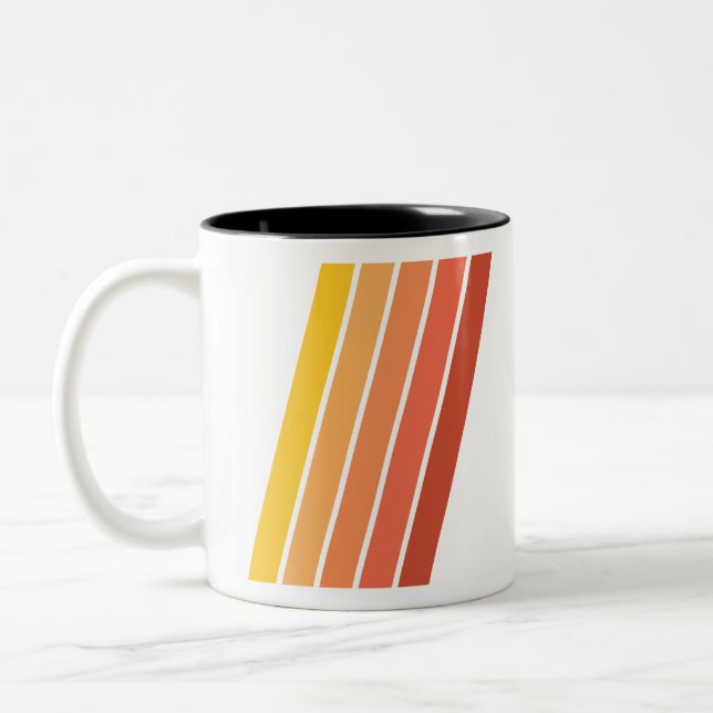 70s Vintage Retro Stripes Two-Tone Coffee Mug (Left)