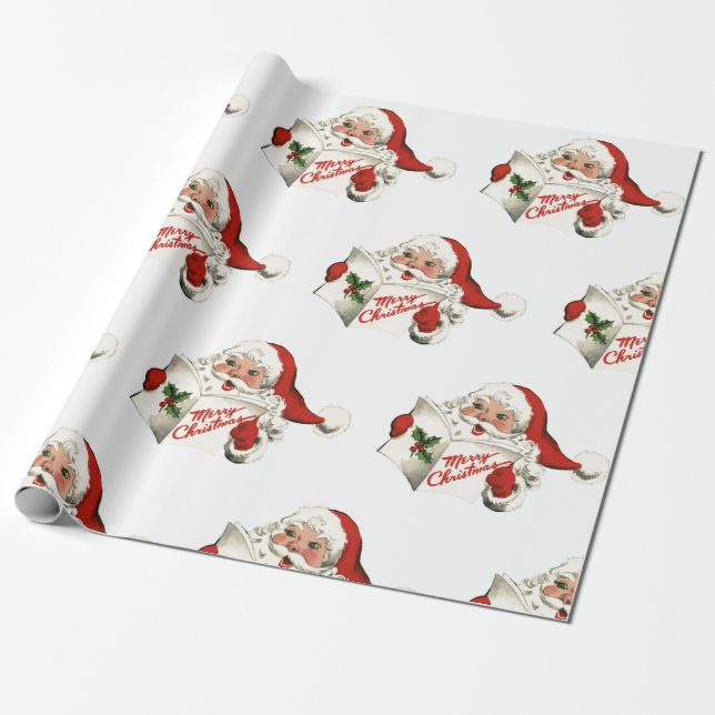 70s Vintage Santa Christmas Vintage Retro Wrapping Paper (Unrolled)