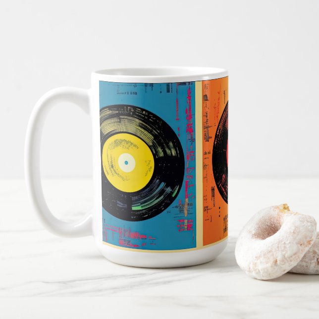 70s Vinyl Record Album Custom Kitchen Coffee Mug (With Donut)