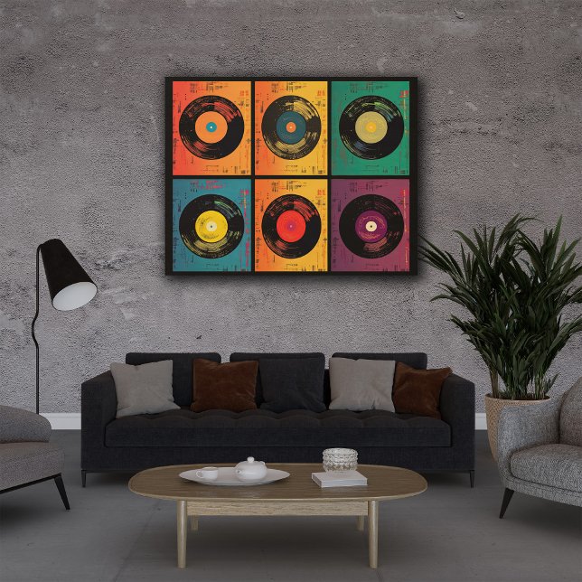 70s Vinyl Record Pattern Retro Canvas Print (Creator Uploaded)