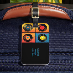 70s Vinyl Record Pattern Retro Luggage Tag
