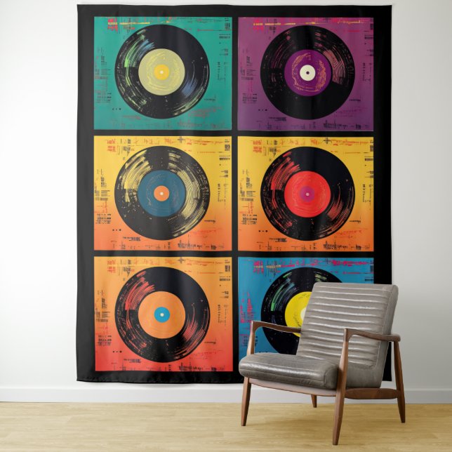 70s Vinyl Record Pattern Retro Tapestry (In Situ)