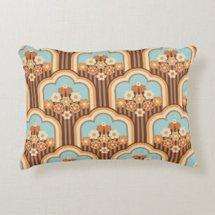 70s wallpaper seamless design, vintage flowers  accent pillow