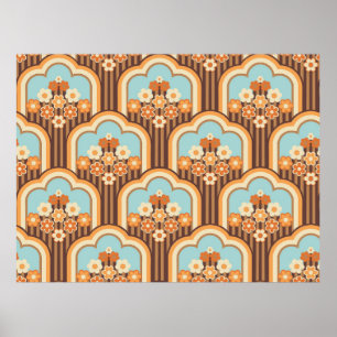 70s wallpaper seamless design,  vintage flowers  poster