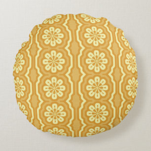 70s yellow pattern Round Pillow