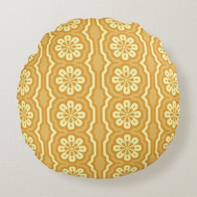 70s yellow pattern Round Round Pillow (Front)
