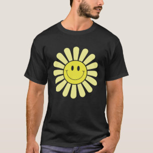 70s Yellow Smile Face Flower  Happy Peace Smiling  T-Shirt