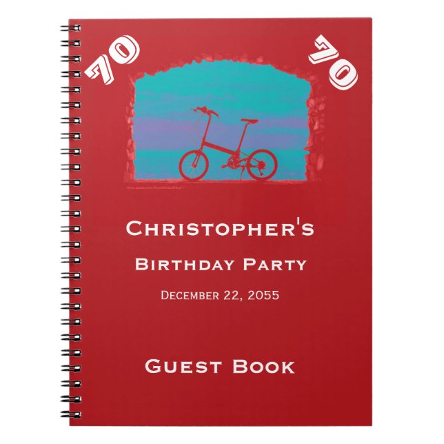 70th, 75th Birthday Party Guest Book, Red Bicycle Notebook (Front)