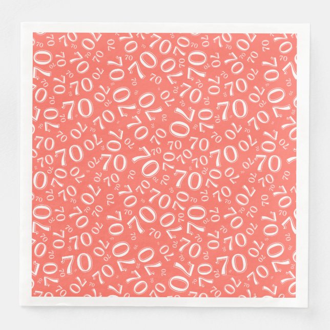 70th Age Random Number Pattern Coral/White Napkin (Front)