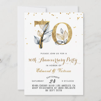 70th Anniversary Gold Floral Invitation
