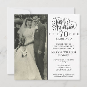 70th Anniversary Just Married Wedding Photo Square Invitation