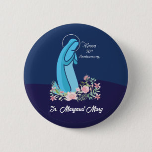 70th Anniversary of Religious Life Nun Pink Flower 2 Inch Round Button