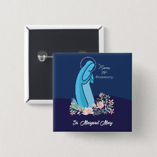 70th Anniversary of Religious Life Nun Pink Flower 2 Inch Square Button